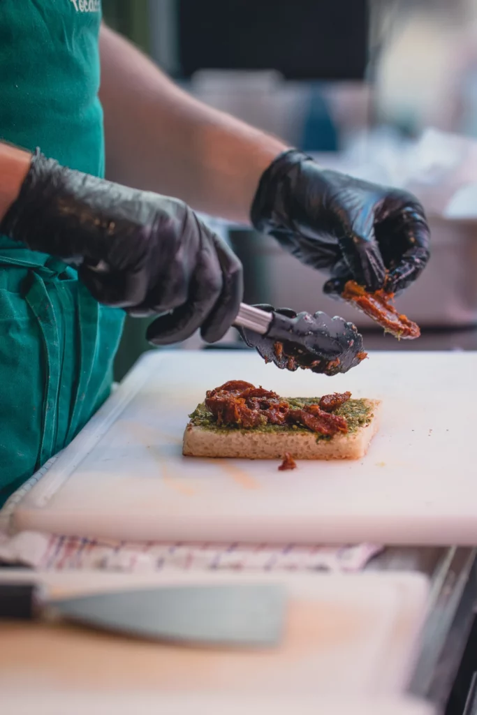 Filling a focaccia at the Fabiano counter