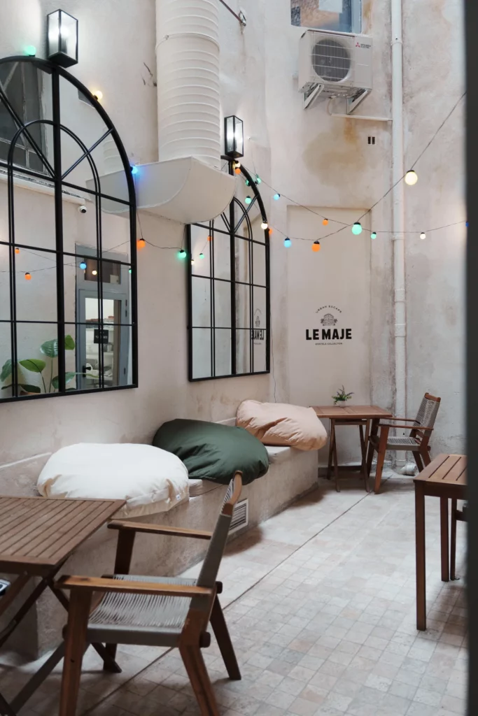 Patio and furniture at Hostel Maje